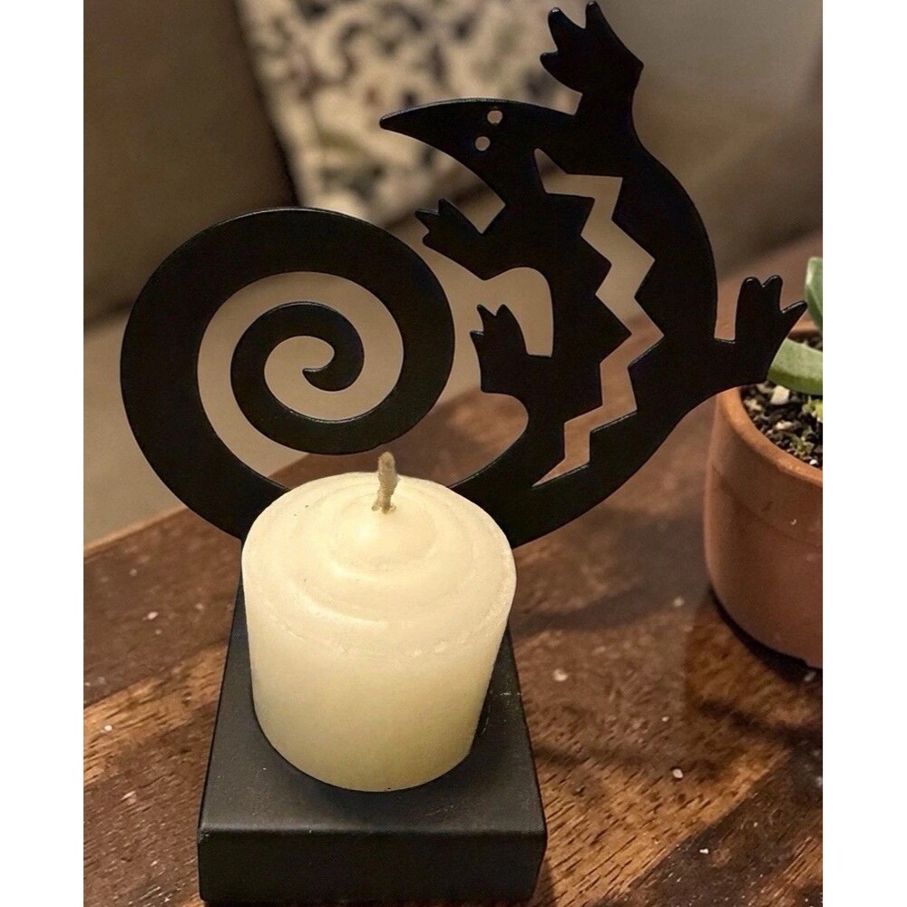 PARTYLITE SOUTHWEST GECKO  CANDLE HOLDER BLACK METAL TEA LIGHT  IGUANA W/ Candle